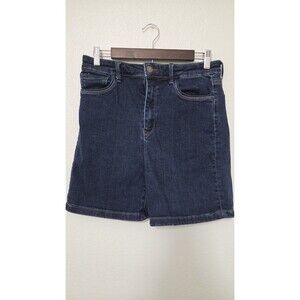 Risen Shorts Womens L Blue High Rise Stretch Denim Casual Dark Wash Jorts
